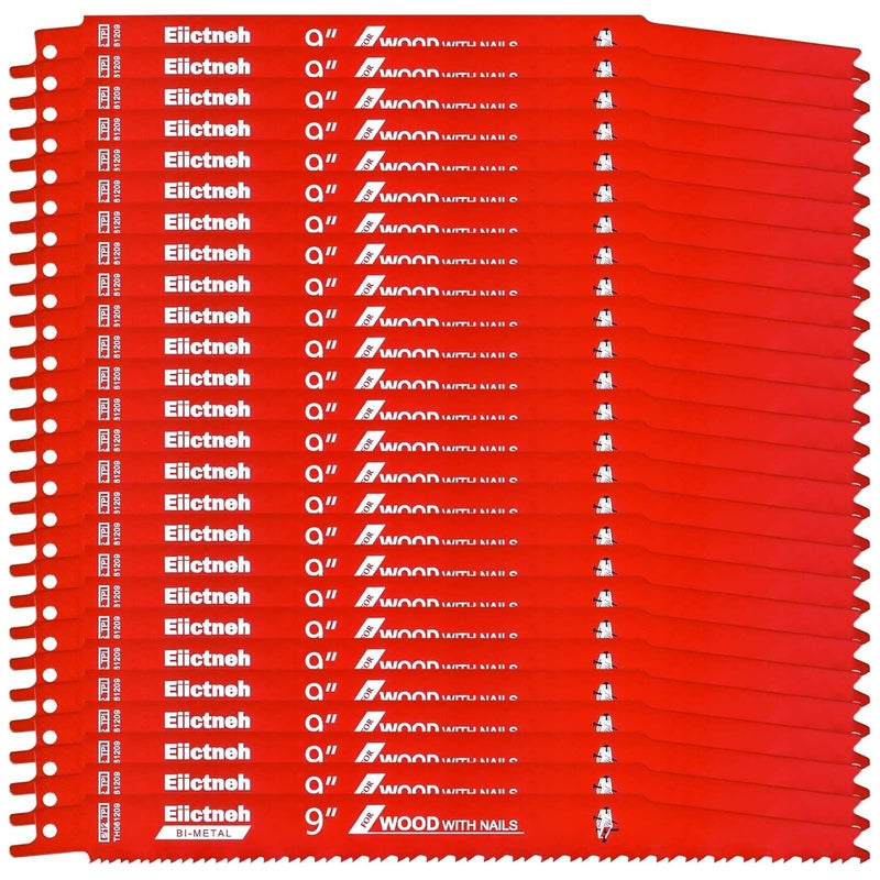 Eiictneh 25 Pack 6/12 TPI 9 Inch Stud and Nail Sawzall Blades - Bi-Metal Reciprocating Blades for Cutting Nail-Embedded Wood, Metal, and PVC, with Storage Case - Image 1
